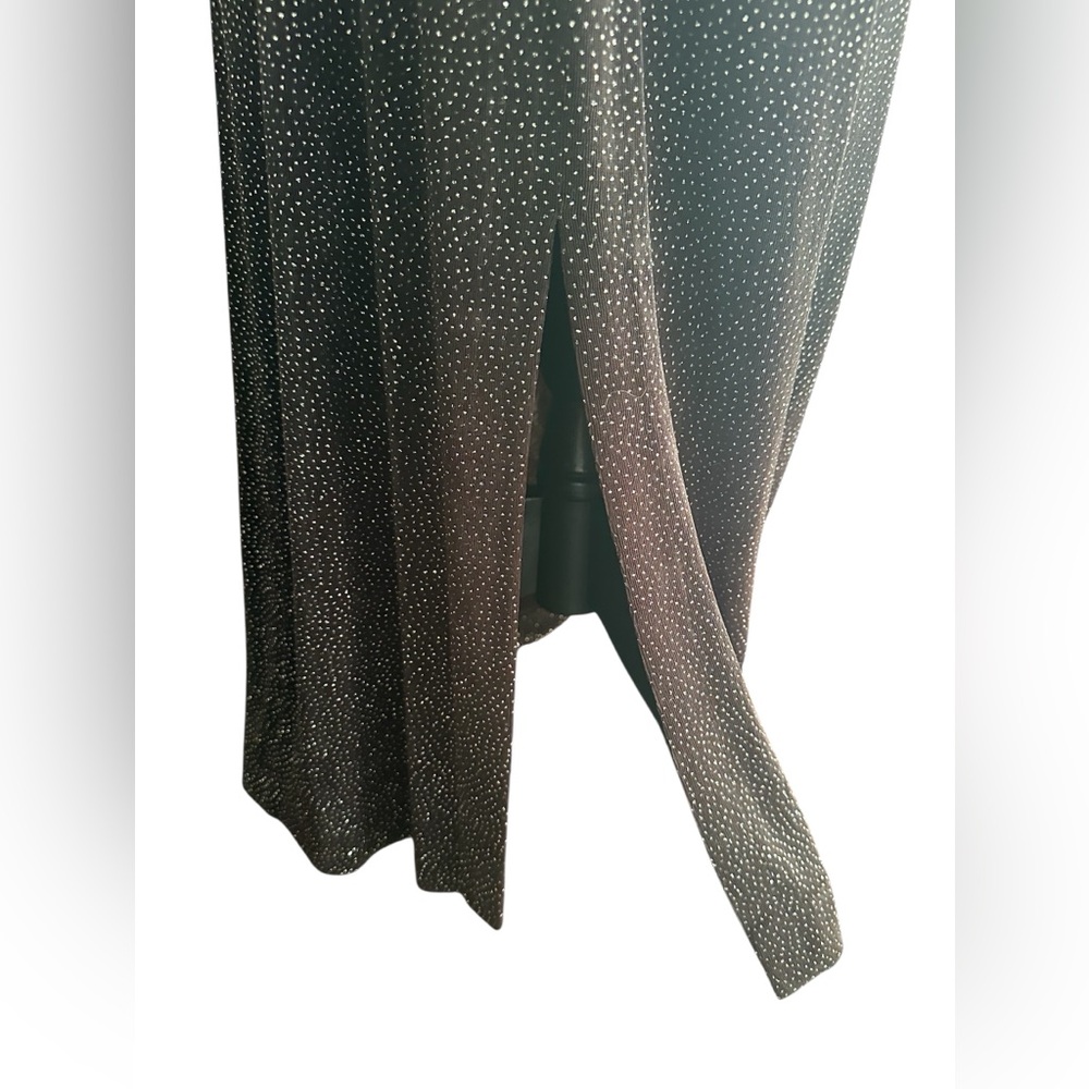 Vintage Night Way Black Sparkle Maxi Dress Keyhole Mesh Slit Y2K Evening Glam M - Picture 6 of 13